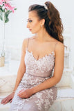 Elegant Long Spaghetti Straps Lace Mermaid Prom Dresses-misshow.com