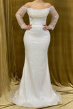 Elegant Long Strapless Beading Mermaid Prom Dress With Long Sleeves-misshow.com