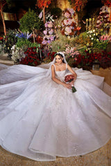 Elegant Long White A-line Appliques Lace Straps Weeding Dress-misshow.com