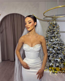 Elegant Long White Column Sleeveless Beading Floor-Length Wedding Dress