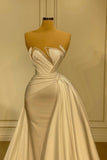 Elegant Long White Glitter Sleeveless Mermaid Wedding Dresses With Lace-misshow.com