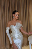 Elegant Long White Mermaid Glitter Sleeveless Prom Dresses With Slit-misshow.com