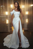 Elegant Long White One Shoulder Sleeveless Mermaid Wedding Dresses With Glitter