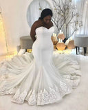 Elegant Long White Sleeveless Lace Sweetheart Mermaid Wedding Dress-misshow.com