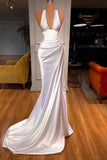 Elegant Long White V-neck Sequined Sleeveless Mermaid Prom Dress