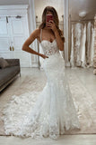 Elegant Mermaid Appliques Sleeveless Wedding Dress With Lace-misshow.com