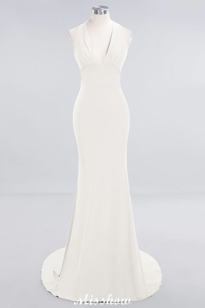 MISSHOW offers Elegant Mermaid Halter Evening Dress Simple Sleeveless Floor Length Party Gown at a good price from White,Ivory,Blushing Pink,Candy Pink,Pearl Pink,Watermelon,Red,Fuchsia,Burgundy,Chocolate,Brown,Gold,Champagne,Orange,Yellow,Daffodil,Regency,Lilac,Lavender,Sky Blue,Pool,Ocean Blue,Royal Blue,Dark Navy,Black,Silver,Dark Green,Jade,Green,Mint Green,Spandex to Mermaid Floor-length them. Stunning yet affordable Sleeveless Bridesmaid Dresses.