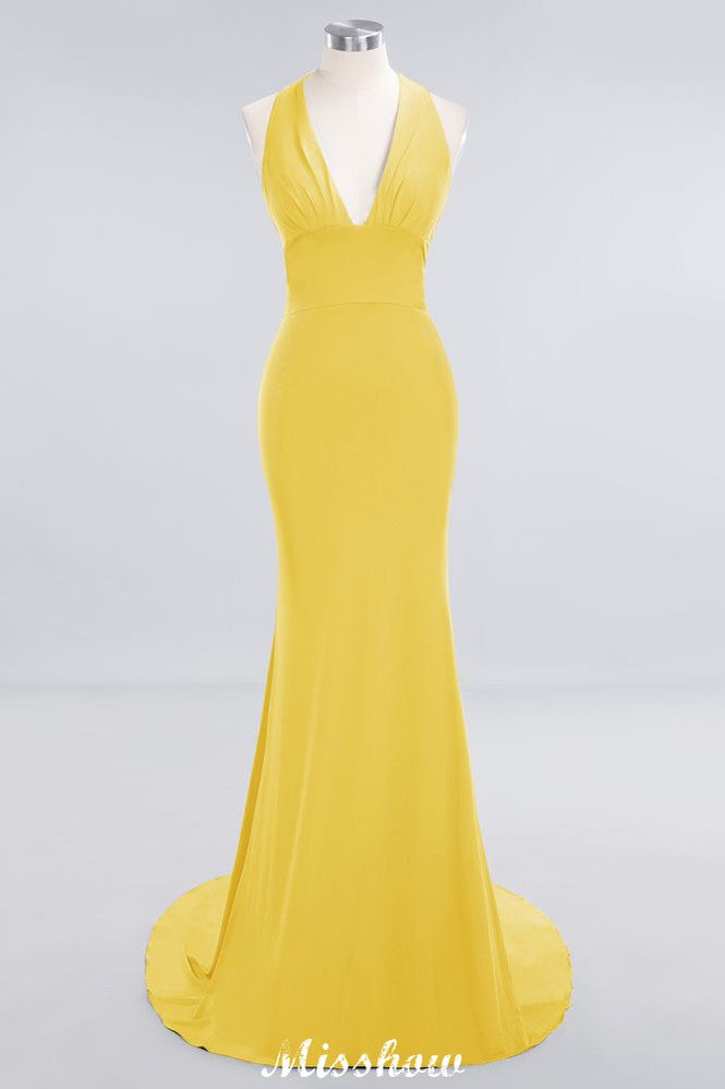 MISSHOW offers Elegant Mermaid Halter Evening Dress Simple Sleeveless Floor Length Party Gown at a good price from White,Ivory,Blushing Pink,Candy Pink,Pearl Pink,Watermelon,Red,Fuchsia,Burgundy,Chocolate,Brown,Gold,Champagne,Orange,Yellow,Daffodil,Regency,Lilac,Lavender,Sky Blue,Pool,Ocean Blue,Royal Blue,Dark Navy,Black,Silver,Dark Green,Jade,Green,Mint Green,Spandex to Mermaid Floor-length them. Stunning yet affordable Sleeveless Bridesmaid Dresses.