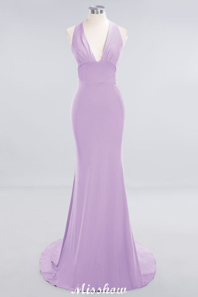 MISSHOW offers Elegant Mermaid Halter Evening Dress Simple Sleeveless Floor Length Party Gown at a good price from White,Ivory,Blushing Pink,Candy Pink,Pearl Pink,Watermelon,Red,Fuchsia,Burgundy,Chocolate,Brown,Gold,Champagne,Orange,Yellow,Daffodil,Regency,Lilac,Lavender,Sky Blue,Pool,Ocean Blue,Royal Blue,Dark Navy,Black,Silver,Dark Green,Jade,Green,Mint Green,Spandex to Mermaid Floor-length them. Stunning yet affordable Sleeveless Bridesmaid Dresses.
