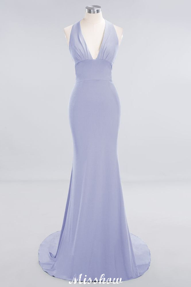 MISSHOW offers Elegant Mermaid Halter Evening Dress Simple Sleeveless Floor Length Party Gown at a good price from White,Ivory,Blushing Pink,Candy Pink,Pearl Pink,Watermelon,Red,Fuchsia,Burgundy,Chocolate,Brown,Gold,Champagne,Orange,Yellow,Daffodil,Regency,Lilac,Lavender,Sky Blue,Pool,Ocean Blue,Royal Blue,Dark Navy,Black,Silver,Dark Green,Jade,Green,Mint Green,Spandex to Mermaid Floor-length them. Stunning yet affordable Sleeveless Bridesmaid Dresses.