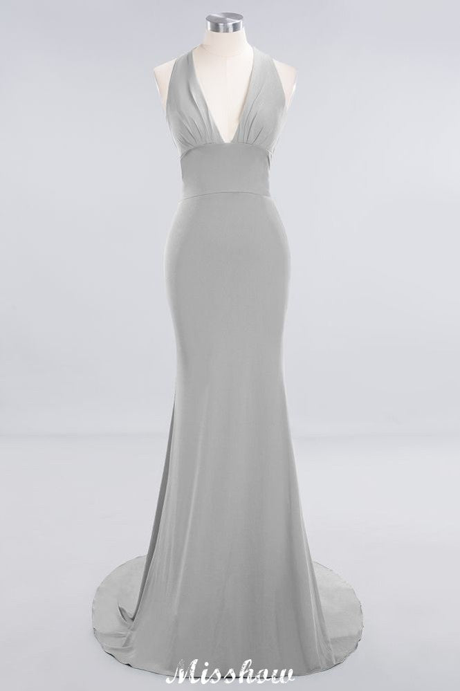 MISSHOW offers Elegant Mermaid Halter Evening Dress Simple Sleeveless Floor Length Party Gown at a good price from White,Ivory,Blushing Pink,Candy Pink,Pearl Pink,Watermelon,Red,Fuchsia,Burgundy,Chocolate,Brown,Gold,Champagne,Orange,Yellow,Daffodil,Regency,Lilac,Lavender,Sky Blue,Pool,Ocean Blue,Royal Blue,Dark Navy,Black,Silver,Dark Green,Jade,Green,Mint Green,Spandex to Mermaid Floor-length them. Stunning yet affordable Sleeveless Bridesmaid Dresses.