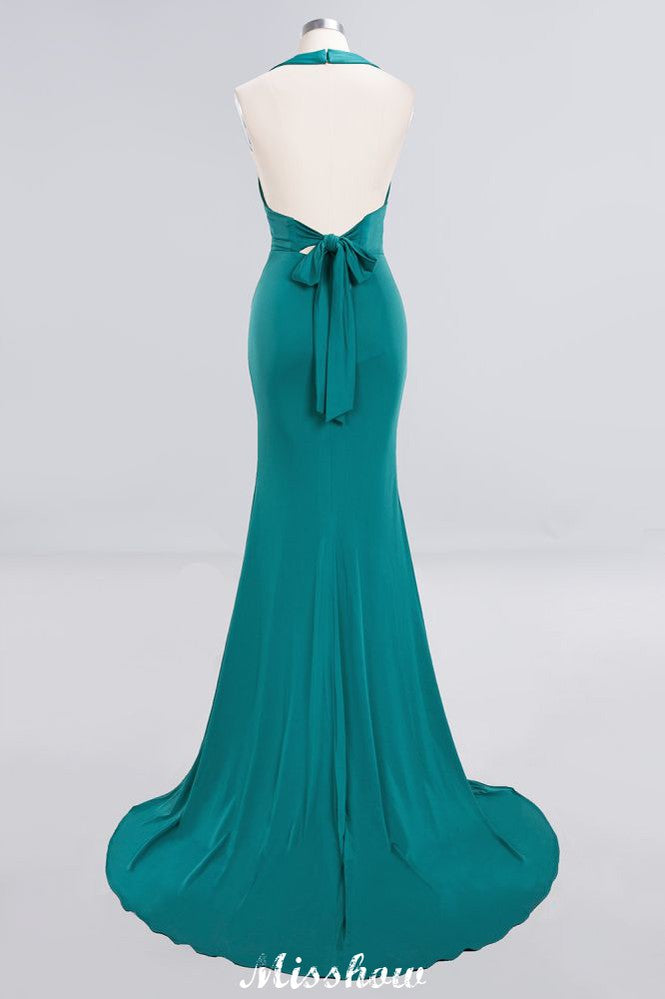 MISSHOW offers Elegant Mermaid Halter Evening Dress Simple Sleeveless Floor Length Party Gown at a good price from White,Ivory,Blushing Pink,Candy Pink,Pearl Pink,Watermelon,Red,Fuchsia,Burgundy,Chocolate,Brown,Gold,Champagne,Orange,Yellow,Daffodil,Regency,Lilac,Lavender,Sky Blue,Pool,Ocean Blue,Royal Blue,Dark Navy,Black,Silver,Dark Green,Jade,Green,Mint Green,Spandex to Mermaid Floor-length them. Stunning yet affordable Sleeveless Bridesmaid Dresses.