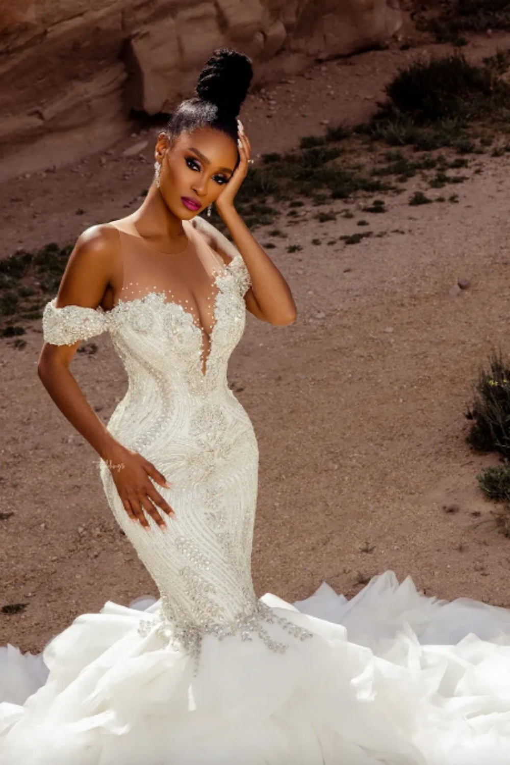 Elegant Mermaid Lace Off The Shoulder Sleeveless White Wedding Dresses misshow