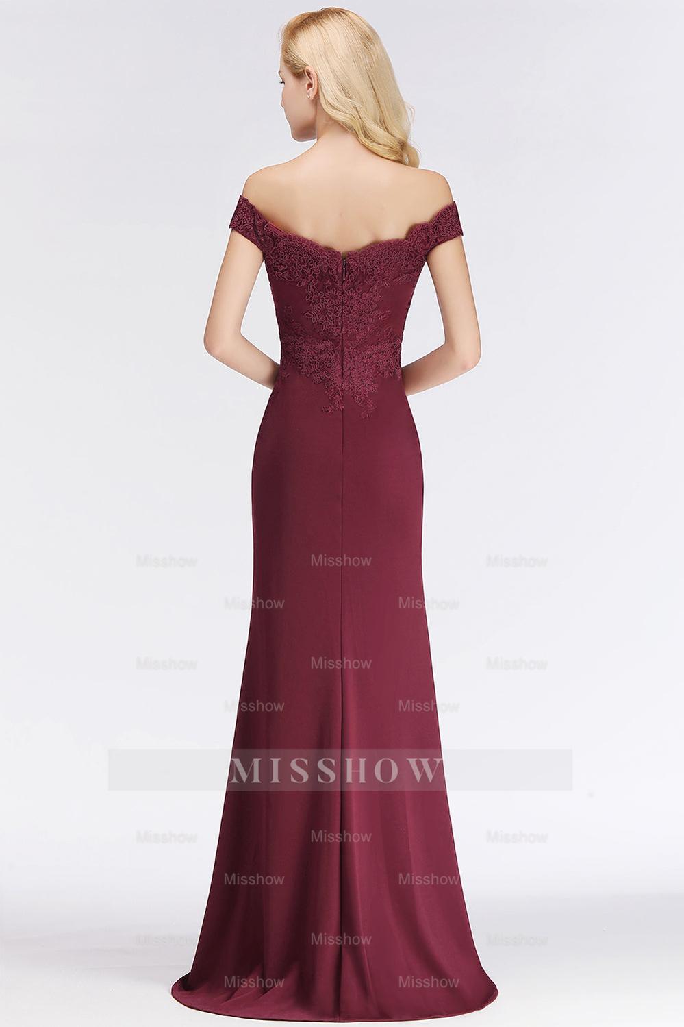 Elegant Mermaid Off-the-Shoulder Burgundy Bridesmaid dresses with Lace misshow.com Elegant Mermaid Off-the-Shoulder Burgundy Bridesmaid dresses with Lace misshow.com