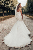 Elegant Mermaid Spaghetti Straps Backless Wedding Dresses With Lace-misshow.com