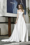 Elegant Off Shoulder Satin Floor Length Bridal Gown Sweetheart Floral Lace Aline Wedding Dress