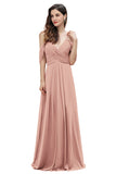 Elegant Off Shoulder Spaghetti Straps Aline Chiffon Bridesmaid Dress Floor Length Wedding Party Dress-misshow.com