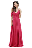 Elegant Off Shoulder Spaghetti Straps Aline Chiffon Bridesmaid Dress Floor Length Wedding Party Dress-misshow.com