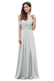 Elegant Off Shoulder Spaghetti Straps Aline Chiffon Bridesmaid Dress Floor Length Wedding Party Dress-misshow.com