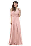 Elegant Off Shoulder Spaghetti Straps Aline Chiffon Bridesmaid Dress Floor Length Wedding Party Dress-misshow.com