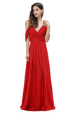 Elegant Off Shoulder Spaghetti Straps Aline Chiffon Bridesmaid Dress Floor Length Wedding Party Dress-misshow.com