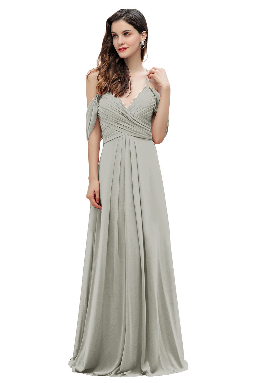Elegant Off Shoulder Spaghetti Straps Aline Chiffon Bridesmaid Dress Floor Length Wedding Party Dress Elegant Off Shoulder Spaghetti Straps Aline Chiffon Bridesmaid Dress Floor Length Wedding Party Dress