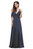 Elegant Off Shoulder Spaghetti Straps Aline Chiffon Bridesmaid Dress Floor Length Wedding Party Dress-misshow.com