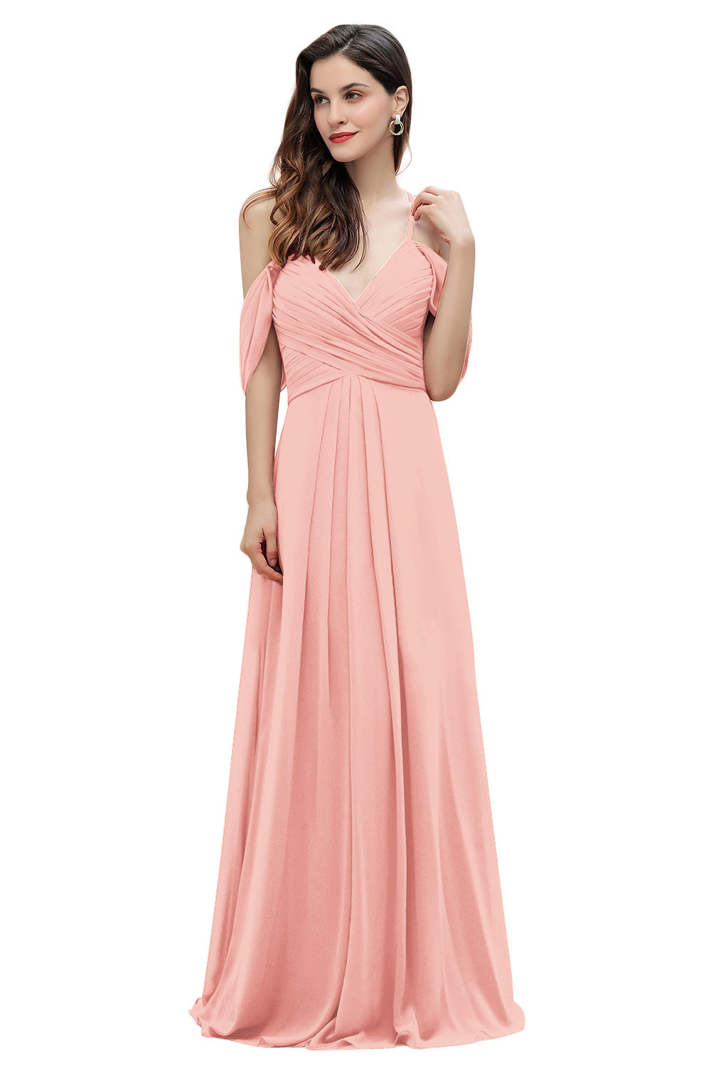 Elegant Off Shoulder Spaghetti Straps Aline Chiffon Bridesmaid Dress Floor Length Wedding Party Dress-misshow.com