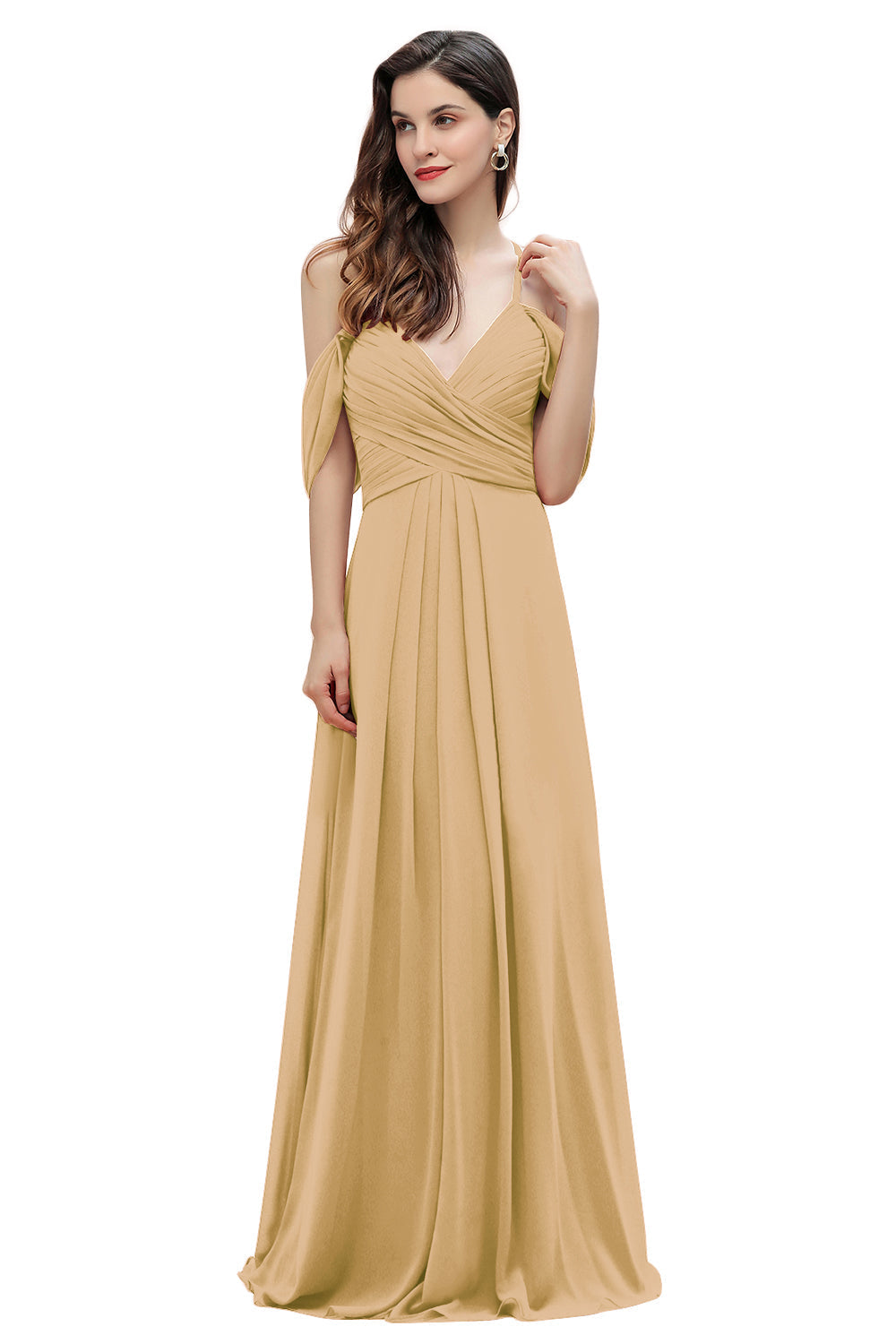 Elegant Off Shoulder Spaghetti Straps Aline Chiffon Bridesmaid Dress Floor Length Wedding Party Dress Elegant Off Shoulder Spaghetti Straps Aline Chiffon Bridesmaid Dress Floor Length Wedding Party Dress