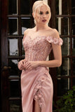 Elegant Off-the-Shoulder Appliques Prom Dress With Slit-misshow.com