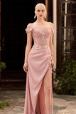 Elegant Off-the-Shoulder Appliques Prom Dress With Slit