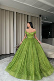 Elegant Off-the-Shoulder Green A-line Sequined Prom Dress