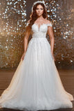 Elegant off-the-shoulder jewel cap sleeves a-line lace Wedding dress
