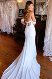 Elegant Off-the-shoulder Mermaid Satin Backless Wedding Dress With Train-misshow.com