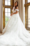 Elegant Off The Shoulder Sleeveless A-Line Wedding Dresses With Lace