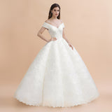 Elegant Off-the-Shoulder White Lace Appliques Bridal Gowns Wedding Dress-misshow.com