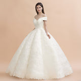 Elegant Off-the-Shoulder White Lace Appliques Bridal Gowns Wedding Dress-misshow.com