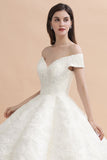 Elegant Off-the-Shoulder White Lace Appliques Bridal Gowns Wedding Dress-misshow.com