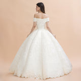 Elegant Off-the-Shoulder White Lace Appliques Bridal Gowns Wedding Dress-misshow.com