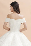 Elegant Off-the-Shoulder White Lace Appliques Bridal Gowns Wedding Dress-misshow.com
