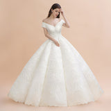 Elegant Off-the-Shoulder White Lace Appliques Bridal Gowns Wedding Dress