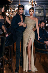 Elegant One Shoulder Beading Sleeveless Mermaid Prom Dress With Slit-misshow.com