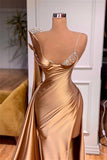 Elegant One Shoulder Sequined Long Sleeve Prom Dress With Slit-misshow.com