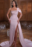 Elegant One Shoulder Sequined Mermaid Prom Dress With Slit-misshow.com