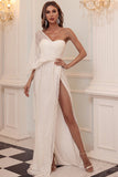 Elegant One Shoulder Sequins Split Mermaid Prom Dress-misshow.com