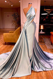 Elegant One Shoulder Sleeveless Prom Dress With Ruffles