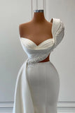 Elegant One-Shoulder Sweetheart Sleeveless A-line Wedding Dresses With Beads-misshow.com