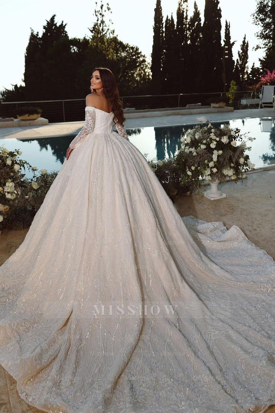 Elegant Princess Off-the-shoulder A-line Ball Gown Wedding Dress With