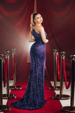 Elegant Purple Long Glitter Evening Dresses Sexy Prom Dresses With Slit-misshow.com