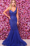 Elegant Royal Blue Straps Evening Dresses